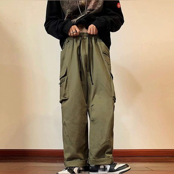 Y2k Baggy Cargo Pants - Forest Green - Picture 4 of 7
